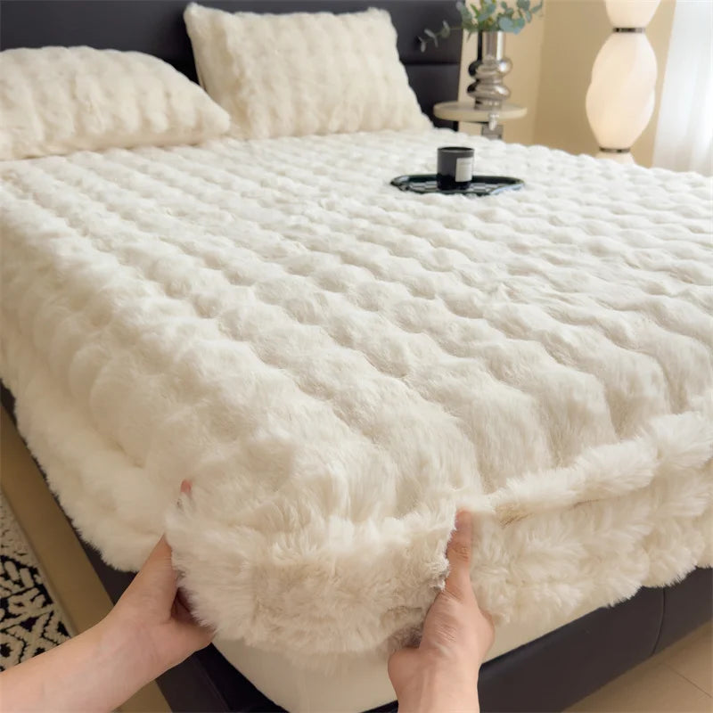 Colorful Thicken Plush Mattress Cover Winter Warm Softest for Quilted Bedding