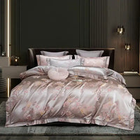 Thumbnail for Luxury Pink Silver Floral European Jacquard Satin Bedding set