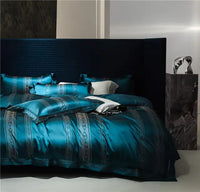 Thumbnail for European Peacock Blue Gray Luxury Jacquard Egyptian cotton 1000TC Bedding Set