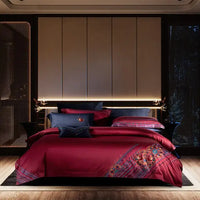 Thumbnail for Luxury Red Burgundy Embroidered Duvet Cover Egyptian Cotton 1000TC Bedding Set