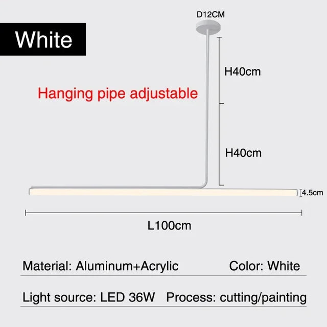 Black White Minimal Long Tube Lighting Chandelier Dimmable Led Home Decorate