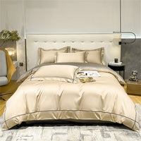 Thumbnail for Luxurious Navy Blue Bedlinens Bedding Set - 100% Egyptian Cotton with Elegant Yellow Trim