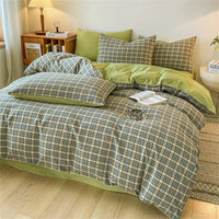 Thumbnail for Cozy Blue Gingham Stripe Cotton Bed Linens Bedding Set