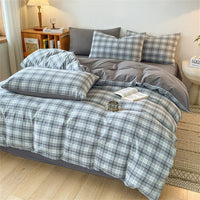 Thumbnail for Cozy Blue Gingham Stripe Cotton Bed Linens Bedding Set