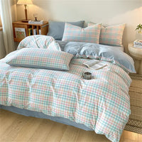 Thumbnail for Cozy Blue Gingham Stripe Cotton Bed Linens Bedding Set