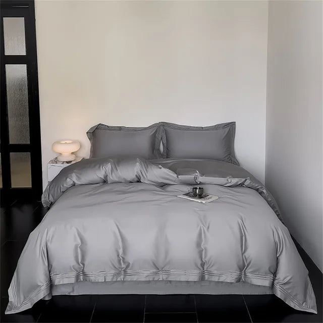 Luxury Elegant Burgundy Silver Pima Cotton 1200TC Bedding Set