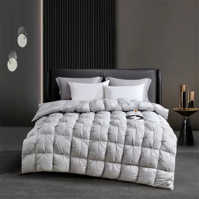 Ultra Soft White Silver Grey Goose Down Comforter Set - Luxurious 100% Cotton Bedding