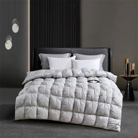 Thumbnail for Ultra Soft White Silver Grey Goose Down Comforter Set - Luxurious 100% Cotton Bedding