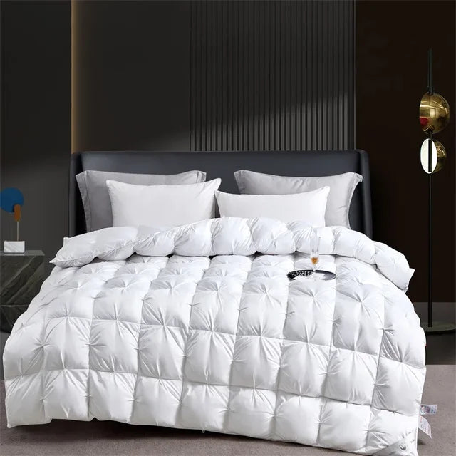 Ultra Soft White Silver Grey Goose Down Comforter Set - Luxurious 100% Cotton Bedding