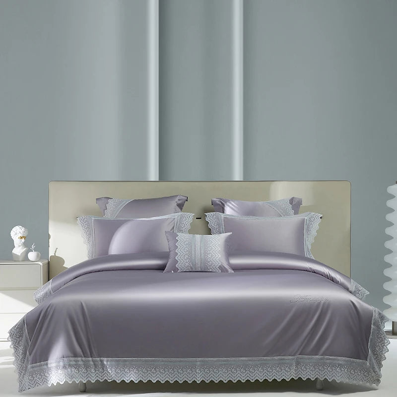 Gold Purple Victorian Silky, Egyptian Cotton Bedding Set