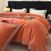 Thumbnail for Pure White Grey Brushed Fabric Embroidery Hotel Duvet Cover Set, 100% Cotton Bedding Set