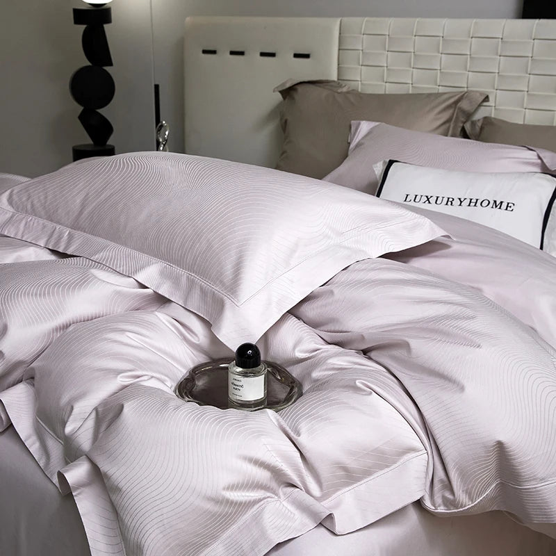 Champagne Luxury Jacquard Egyptian Cotton Silky Decor Bedding set