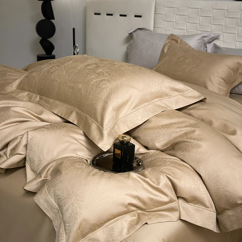 Champagne Luxury Jacquard Egyptian Cotton Silky Decor Bedding set