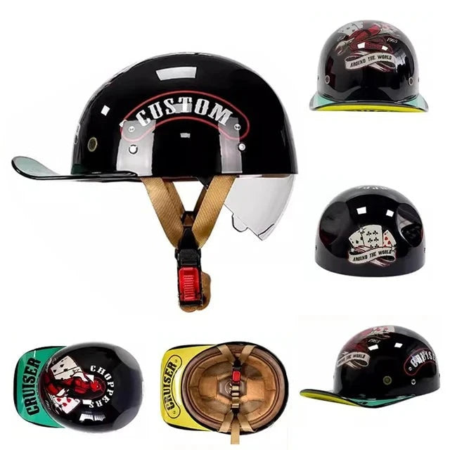 Black Grey Indian Open Face Motorcycle Helmets Vintage Baseball Cap Summer