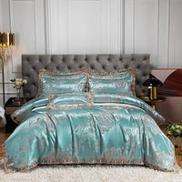 Thumbnail for Green Gold Jacquard Weave Chic Soft Satin Bedding Set