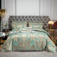 Thumbnail for Green Gold Jacquard Weave Chic Soft Satin Bedding Set