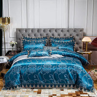 Thumbnail for Green Gold Jacquard Weave Chic Soft Satin Bedding Set