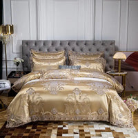 Thumbnail for Green Gold Jacquard Weave Chic Soft Satin Bedding Set