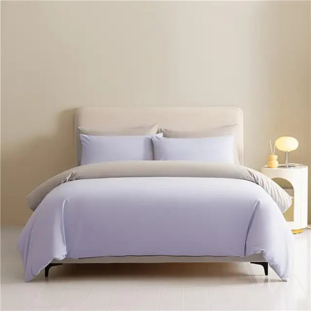 White Blue Premium Brushed Cotton Reversible Duvet Cover Zipper Bedding set