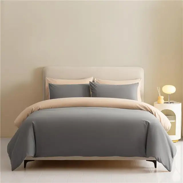 White Blue Premium Brushed Cotton Reversible Duvet Cover Zipper Bedding set