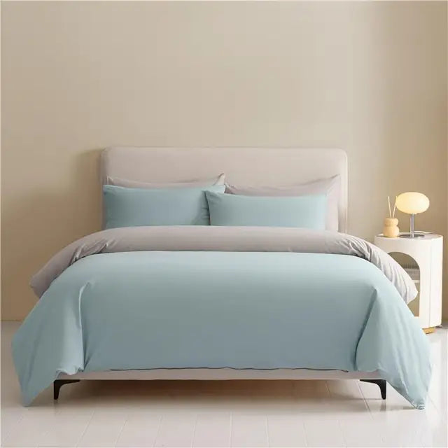 White Blue Premium Brushed Cotton Reversible Duvet Cover Zipper Bedding set