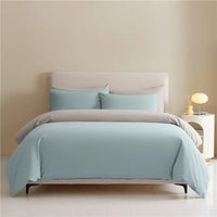 Thumbnail for White Blue Premium Brushed Cotton Reversible Duvet Cover Zipper Bedding set