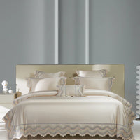 Thumbnail for Pink Champagne Romantic French Satin Silky Duvet Cover Set, Egyptian Cotton 1000TC Bedding Set