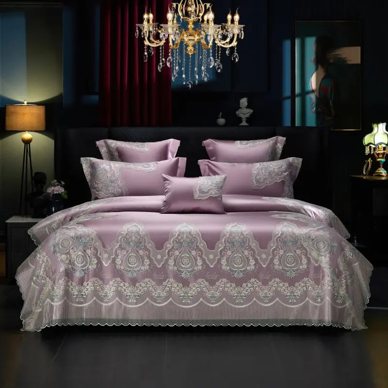 Luxury Blue Pink Royal Floral Egyptian Cotton 1000TC Bedding Set