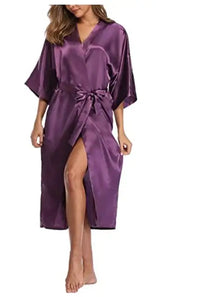 Thumbnail for Black Blue Plus Size Rayon Bathrobe Women Kimono Satin Long Sexy Sleepwear