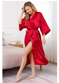 Thumbnail for Black Blue Plus Size Rayon Bathrobe Women Kimono Satin Long Sexy Sleepwear