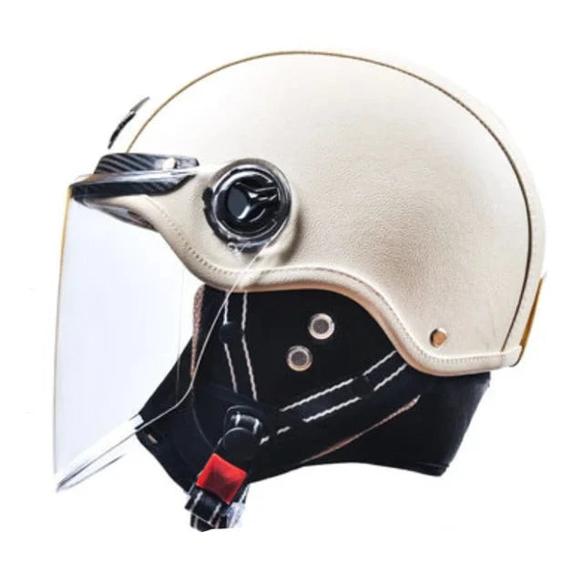 Retro White with Visor Leather Motorcycle Helmets Motorbike Sport