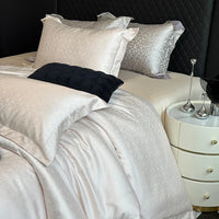 Thumbnail for Silver Gray Jacquard Luxury Soft Silky Duvet Cover, Egyptian Cotton 1000TC Bedding Set