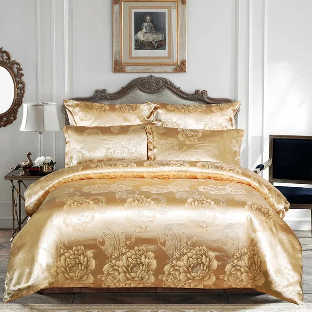 Premium Brown Gold Jacquard Baroque For Adults Duvet Cover Bedding Set