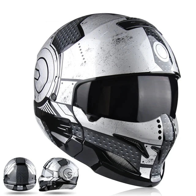 Retro Black Silver Motorcycle Helmets Moto Sport