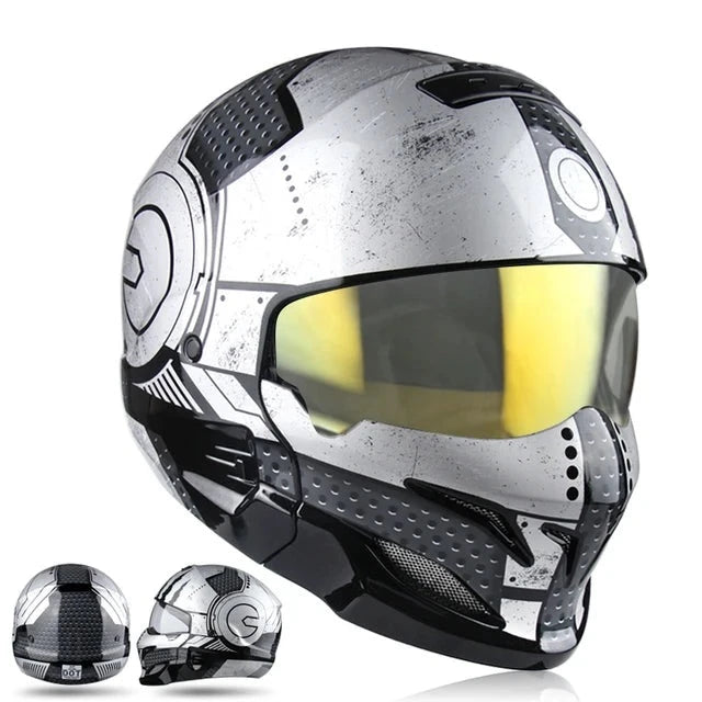 Retro Black Silver Motorcycle Helmets Moto Sport