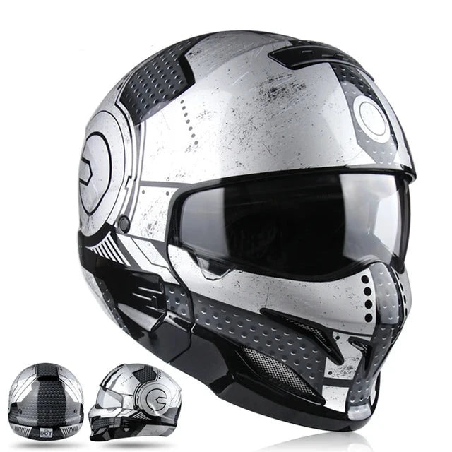 Retro Black Silver Motorcycle Helmets Moto Sport