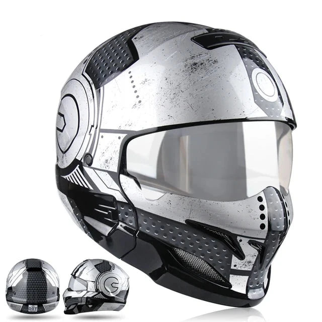 Retro Black Silver Motorcycle Helmets Moto Sport