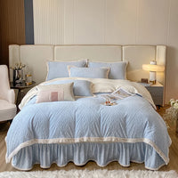 Thumbnail for Blue Cream Thickened Winter Warm Carved Velvet Bedding Set