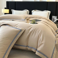 Thumbnail for Pure White Grey Brushed Fabric Embroidery Hotel Duvet Cover Set, 100% Cotton Bedding Set