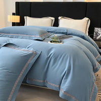 Thumbnail for Pure White Grey Brushed Fabric Embroidery Hotel Duvet Cover Set, 100% Cotton Bedding Set