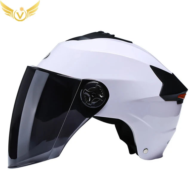 Black White Motorcycle Helmets With Led Lights Rechargeable for Scooter Moto