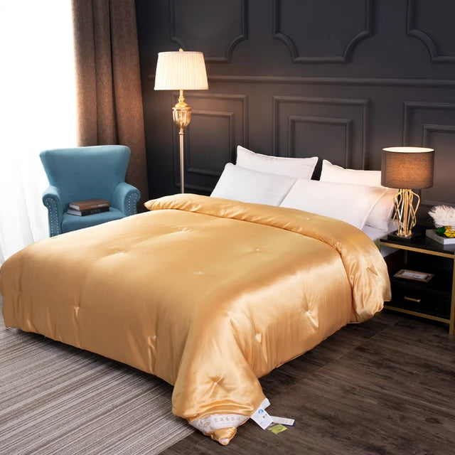 Campaign Gold Emerald Luxury Warm Mulberry Silk Comforter Bedding Set