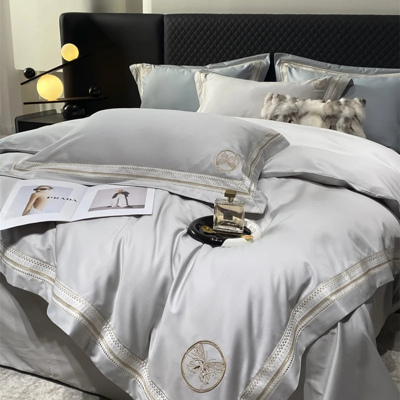 Modern Romantic Egyptian Cotton 1000TC Butterfly Embroidered Bedding Set