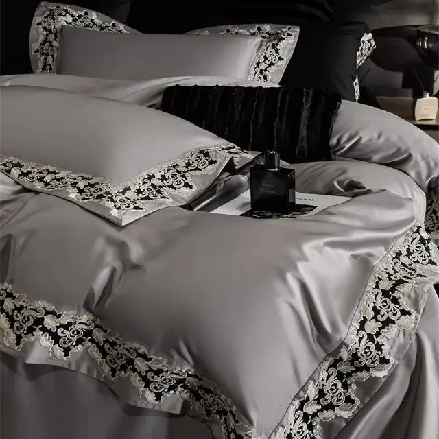 Black White Baroque 1200TC Lyocell Cotton Luxury Embroidery Duvet Cover Bedding Set