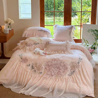 Thumbnail for Pink Romantic Flowers Embroidery Duvet Cover, 1200TC Egyptian Cotton Bedding Set