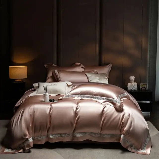 Premium Elegant French Smooth Silky European Duvet Cover, Lyocell Cotton Bedding Set