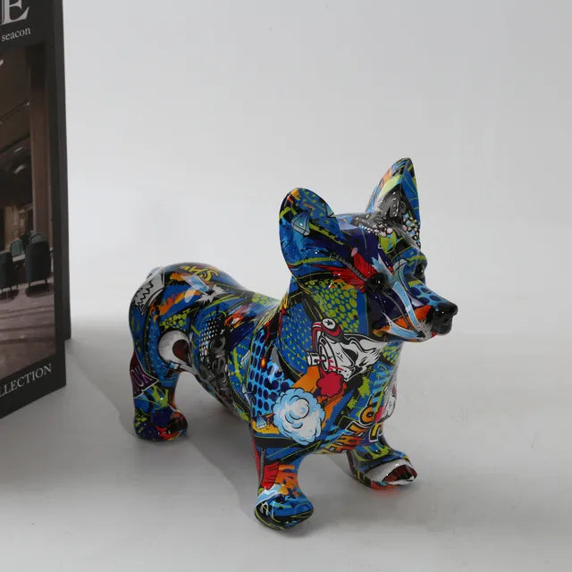 Modern Art Graffiti Corgi Dog Painting Resin Crafts Sculptures and Statues Crafts Gift