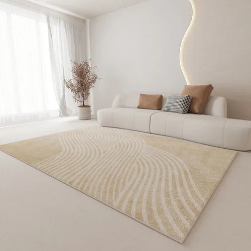 Minimal White Beige Large Rug Carpet Comfortable Soft Striped Bedroom