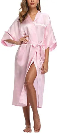 Thumbnail for Black Blue Plus Size Rayon Bathrobe Women Kimono Satin Long Sexy Sleepwear