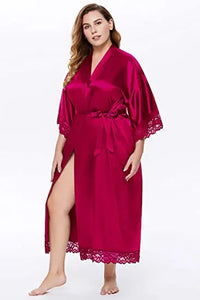 Thumbnail for Red Black Nightdress Plus Size Sexy Long Bath Robe Gown Ice Silk Sleepwear
